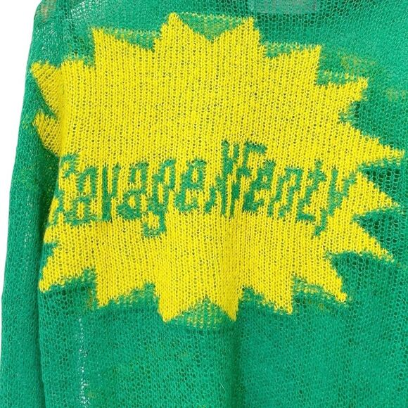 NWT Savage X Fenty Knittin Pretty Loose Knit Sweater Size XS Green Yellow NEW - Picture 12 of 15